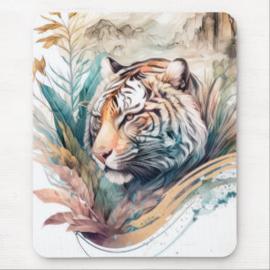 Tiger Portrait Animal Painting Wildlife Outdoors Mouse Pad