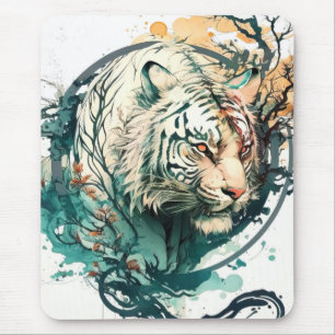 Tiger Portrait Animal Painting Wildlife Outdoors Mouse Pad