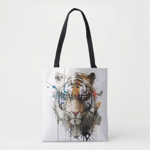 Tiger Portrait Animal Painting Wildlife Outdoors  Tote Bag