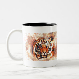 Tiger Portrait Art Abstract Watercolor Vintage Two-Tone Coffee Mug