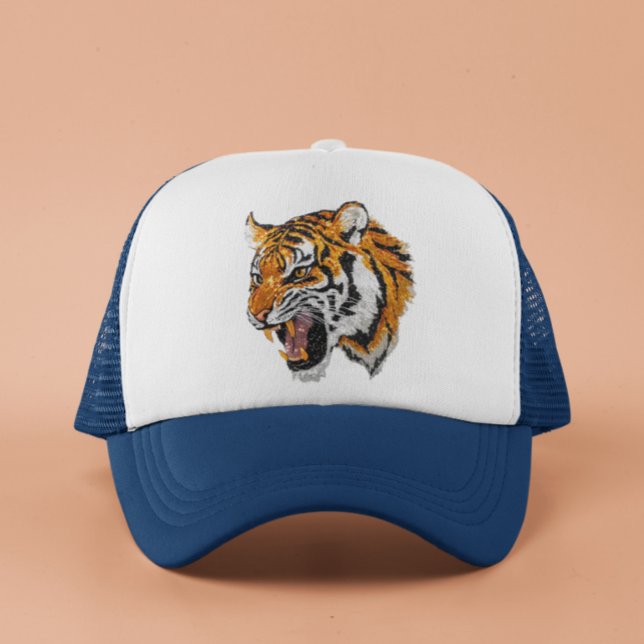Tiger Portrait Faux Sequin look Trendy  Trucker Hat (Creator Uploaded)