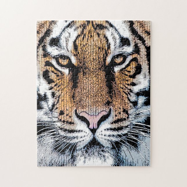 Tiger Portrait in Graphic Press Style Jigsaw Puzzle (Vertical)