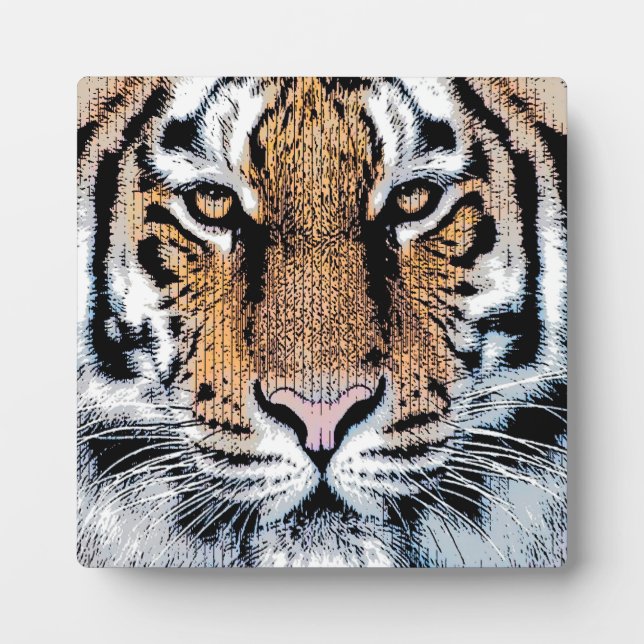 Tiger Portrait in Graphic Press Style Plaque (Front)