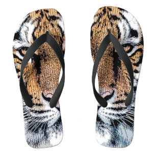 Tiger Portrait in Graphic Press Style Thongs