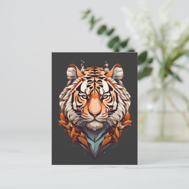 Tiger portrait, minimalistic design orange color postcard (Standing Front)