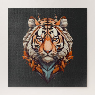 Tiger portrait, minimalistic design orange colour jigsaw puzzle