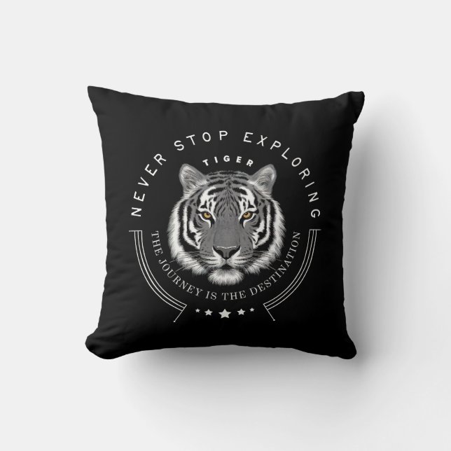 Tiger Portrait Never Stop Exploring Destination  Cushion (Front)