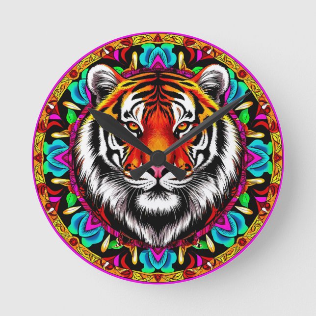 Tiger Portrait with Mandala Design Round Clock (Front)