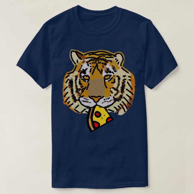 Tiger Portrait with Pepperoni Pizza Slice T-Shirt (Design Front)