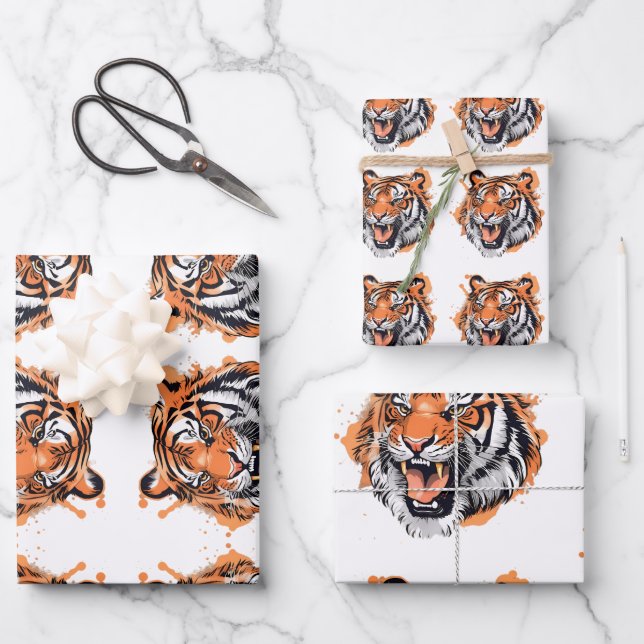 Tiger Portrait Wrapping Paper Sheet (Front)