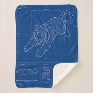 Tiger Pounce Blueprint – Technical Line Art Poster Sherpa Blanket