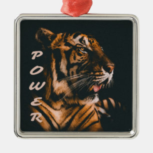 Tiger Power Stripes Fierce Motivational Metal Ornament