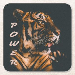 Tiger Power Stripes Fierce Motivational Square Paper Coaster