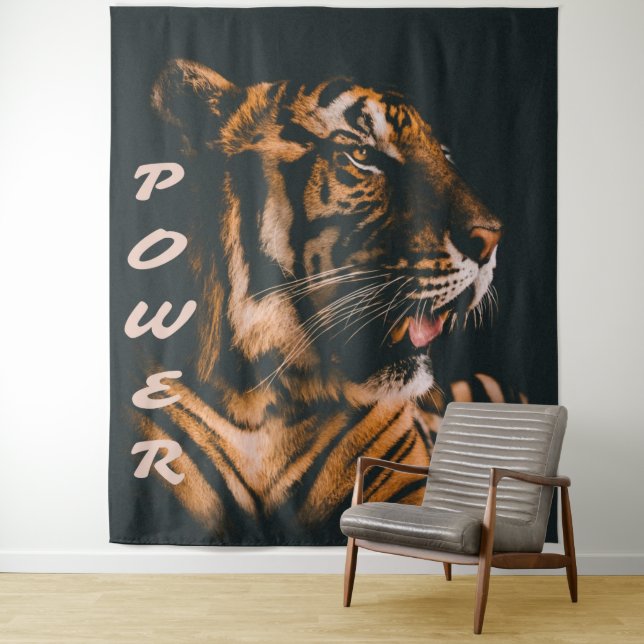 Tiger Power Stripes Fierce Motivational Tapestry (In Situ)