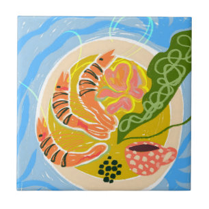 Tiger Prawns   Shrimp Sea Food Platter Ceramic Tile