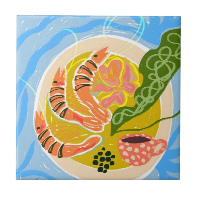 Tiger Prawns | Shrimp Sea Food Platter Ceramic Tile (Front)