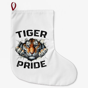 Tiger Pride Retro Tiger School Sports Team Large Christmas Stocking