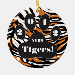 Tiger Print and Paw Ceramic Tree Decoration
