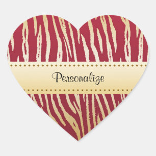 Tiger Print Elegant Red and Gold Animal Pattern Heart Sticker