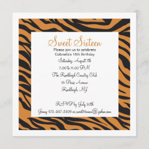 Tiger Print Girls Sixteenth Birthday Invite