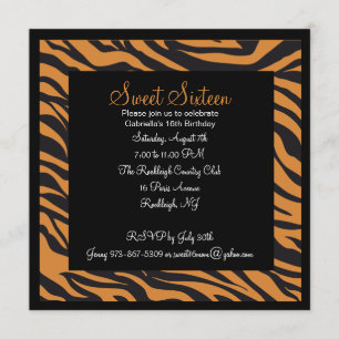 Tiger Print Girls Sixteenth Birthday Invite