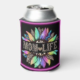 Tiger Print Mum Life Multi-Colour Flower Can Coole Cooler