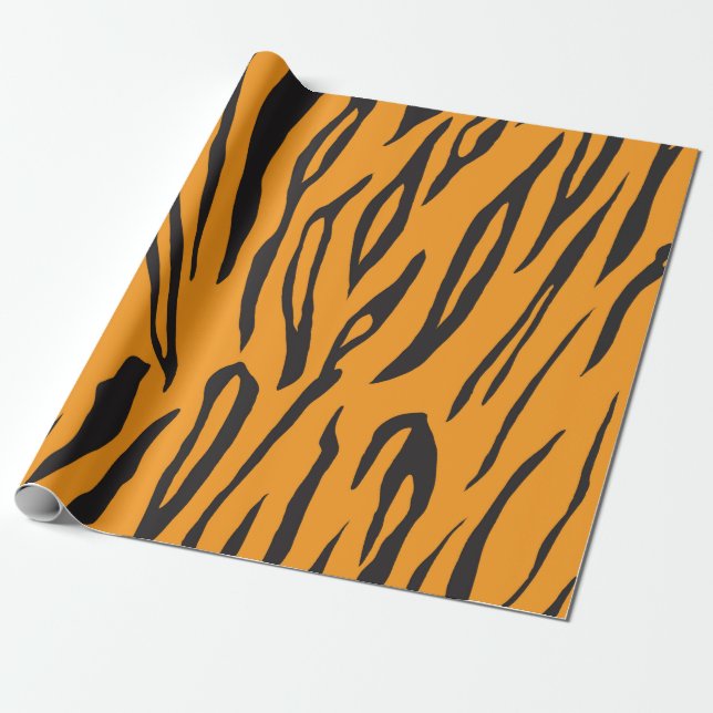 Tiger Print Orange and Black Wrapping Paper (Unrolled)