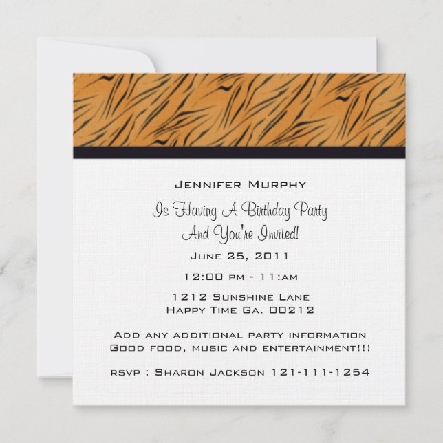 Tiger Print Party Invitations (Front)