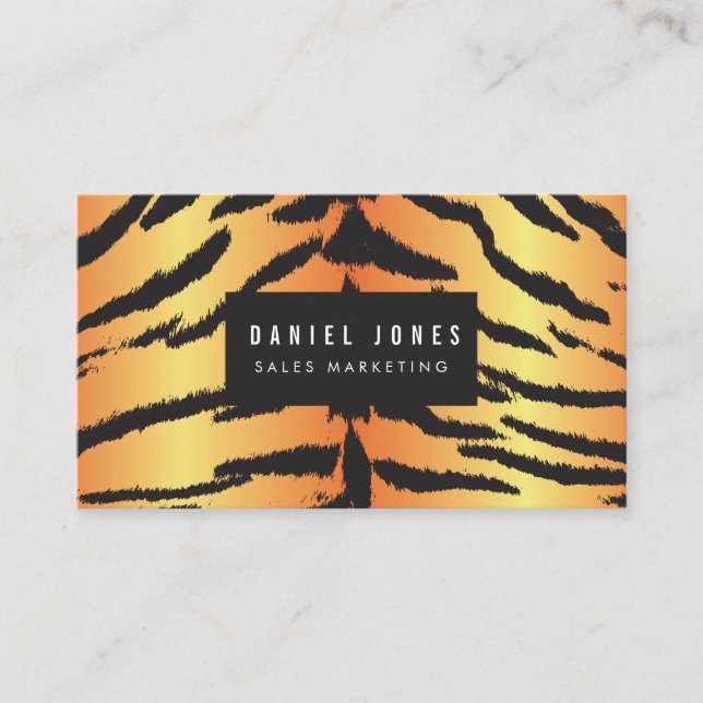 Tiger Print Pattern Black Gold Custom Business Card (Front)