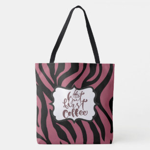 Tiger Print Red Maroon Tote Coffee Lover Bag