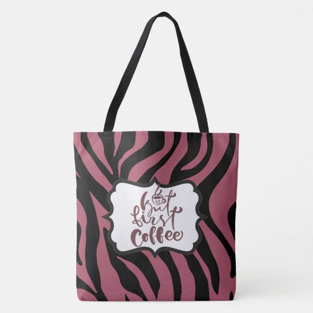 Tiger Print Red Maroon Tote Coffee Lover Bag (Front)