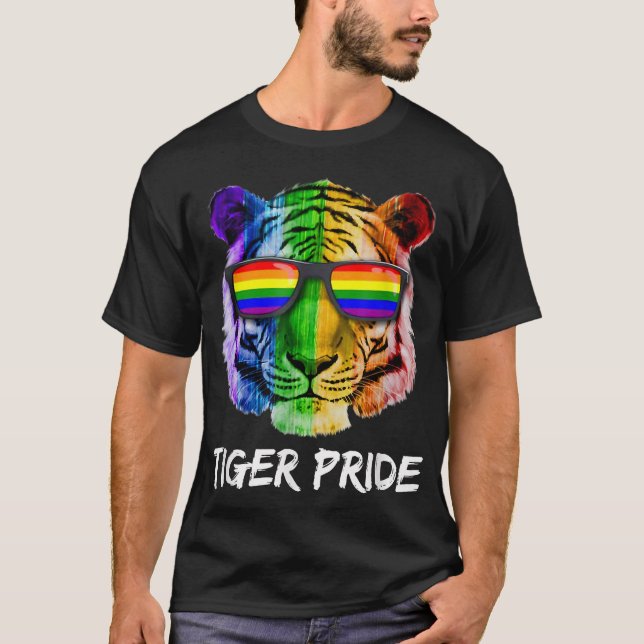 Tiger Rainbow Glasses Pride Wild Funny LGBT Equali T-Shirt (Front)