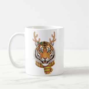 Tiger Reindeer Christmas Animal With Antlers Xmas  Coffee Mug