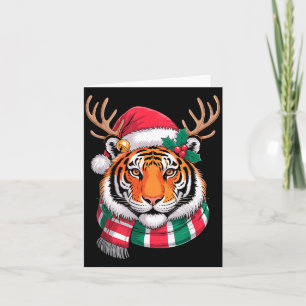 Tiger Reindeer Christmas Santa Hat Tiger Xmas  Card