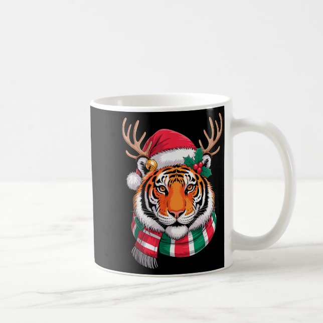 Tiger Reindeer Christmas Santa Hat Tiger Xmas  Coffee Mug (Right)