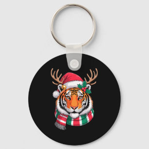 Tiger Reindeer Christmas Santa Hat Tiger Xmas Key Ring