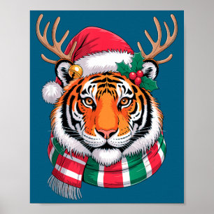 Tiger Reindeer Christmas Santa Hat Tiger Xmas  Poster