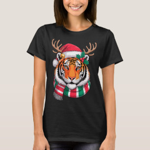 Tiger Reindeer Christmas Santa Hat Tiger Xmas T-Shirt