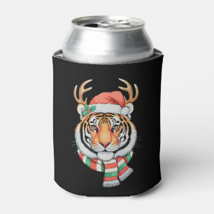 Tiger Reindeer Christmas Santa Hat Xmas Holiday Can Cooler