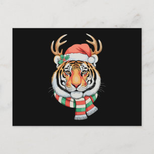 Tiger Reindeer Christmas Santa Hat Xmas Holiday Postcard