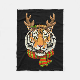 Tiger Reindeer Christmas Shirt Animal With Antlers Fleece Blanket