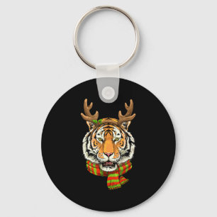 Tiger Reindeer Christmas Shirt Animal With Antlers Key Ring