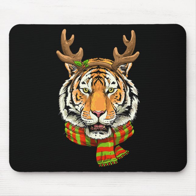 Tiger Reindeer Christmas Shirt Animal With Antlers Mouse Pad (Front)
