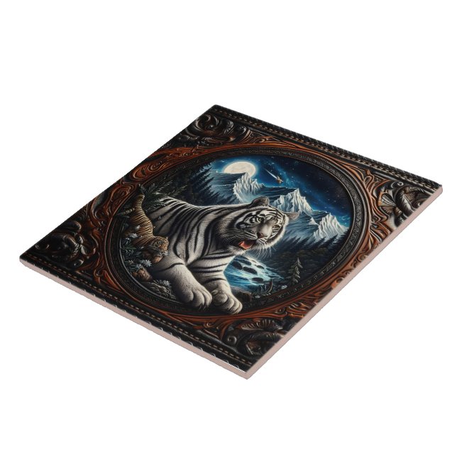 Tiger Relaxing in Majestic Mountains Ceramic Tile (Side)