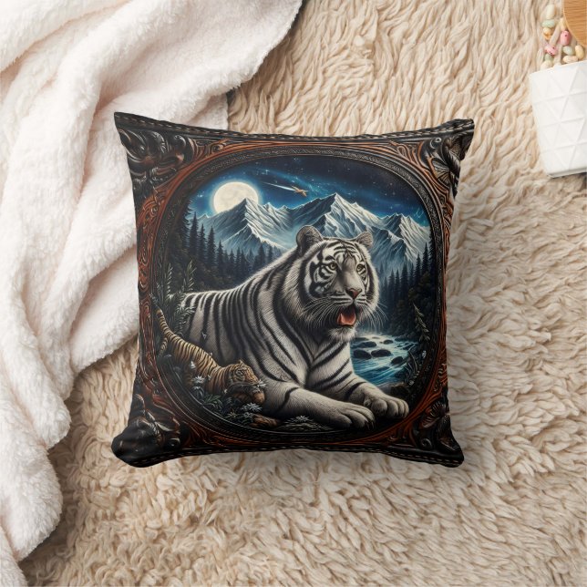 Tiger Relaxing in Majestic Mountains Cushion (Blanket)