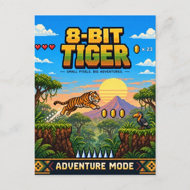 Tiger, Retro 8-Bit Pixel Art Postcard (Front)