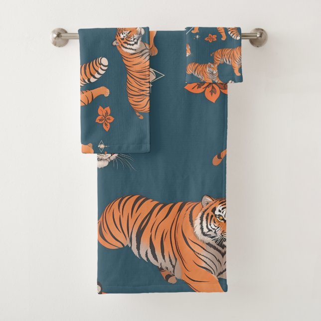 Tiger Retro Colourful Personalised Pattern Bath Towel Set (Insitu)