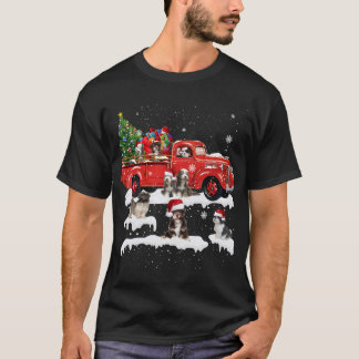 Tiger Riding Red Truck Christmas Tree Believe Sant T-Shirt