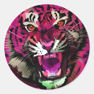 Tiger Roar - Pink Classic Round Sticker