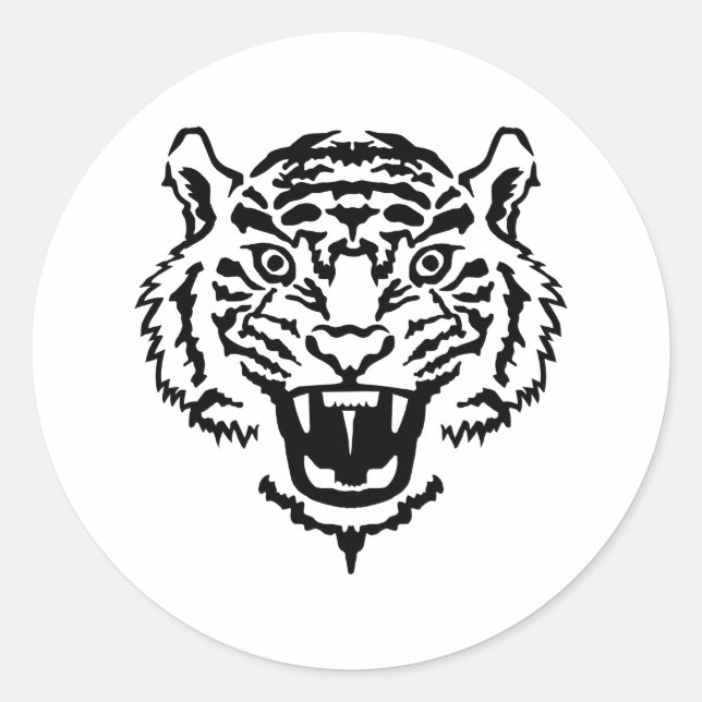 Tiger roaring classic round sticker (Front)
